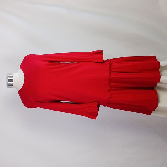 Miu Miu Red Ruffle Bottom Drop Waist Long Sleeve Dress. - Picture 1 of 10